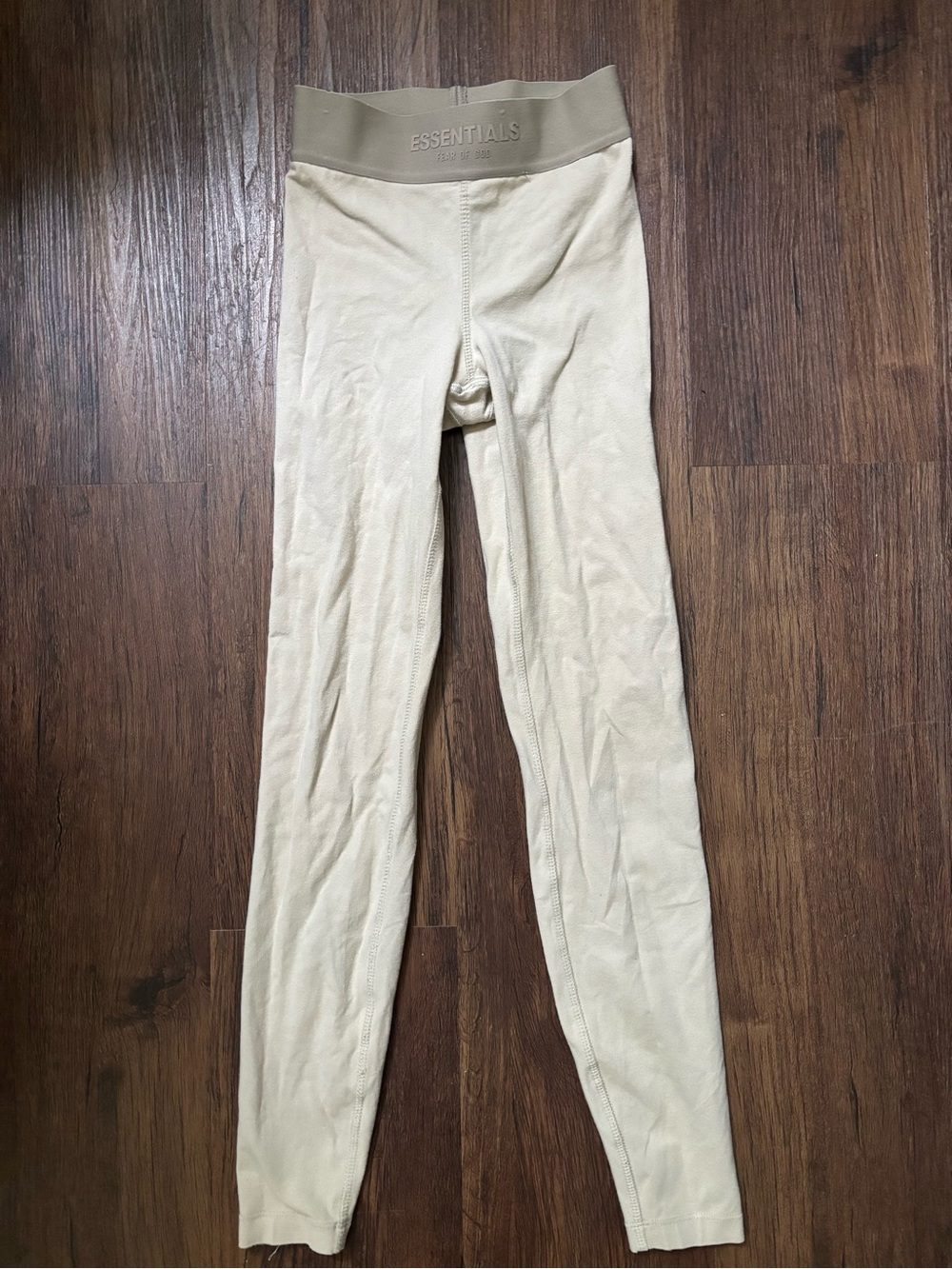 ESSENTIALS Women's Cream High-Waist Leggings with Branded Waistband